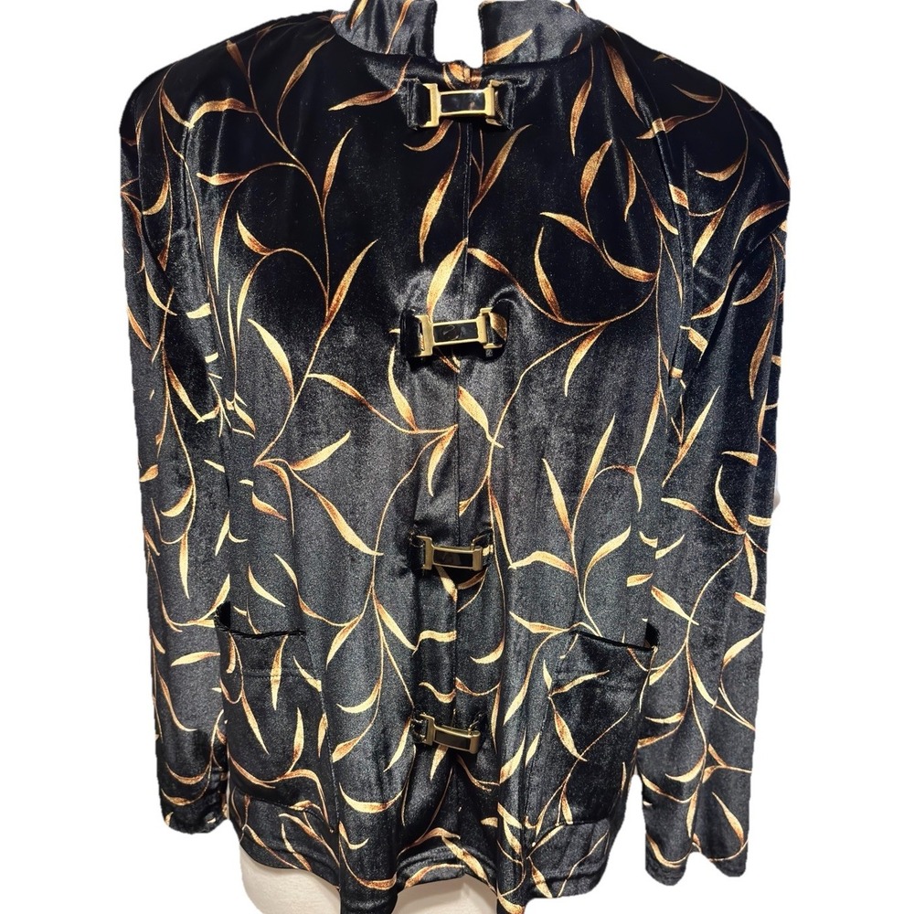 VTG HD Sport Size Large Women's‎ Jacket Long Sleeves Pockets Black Gold Made USA